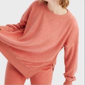 Aerie Chilled Out Coral French‎ Terry Oversized Sweatshirt Small